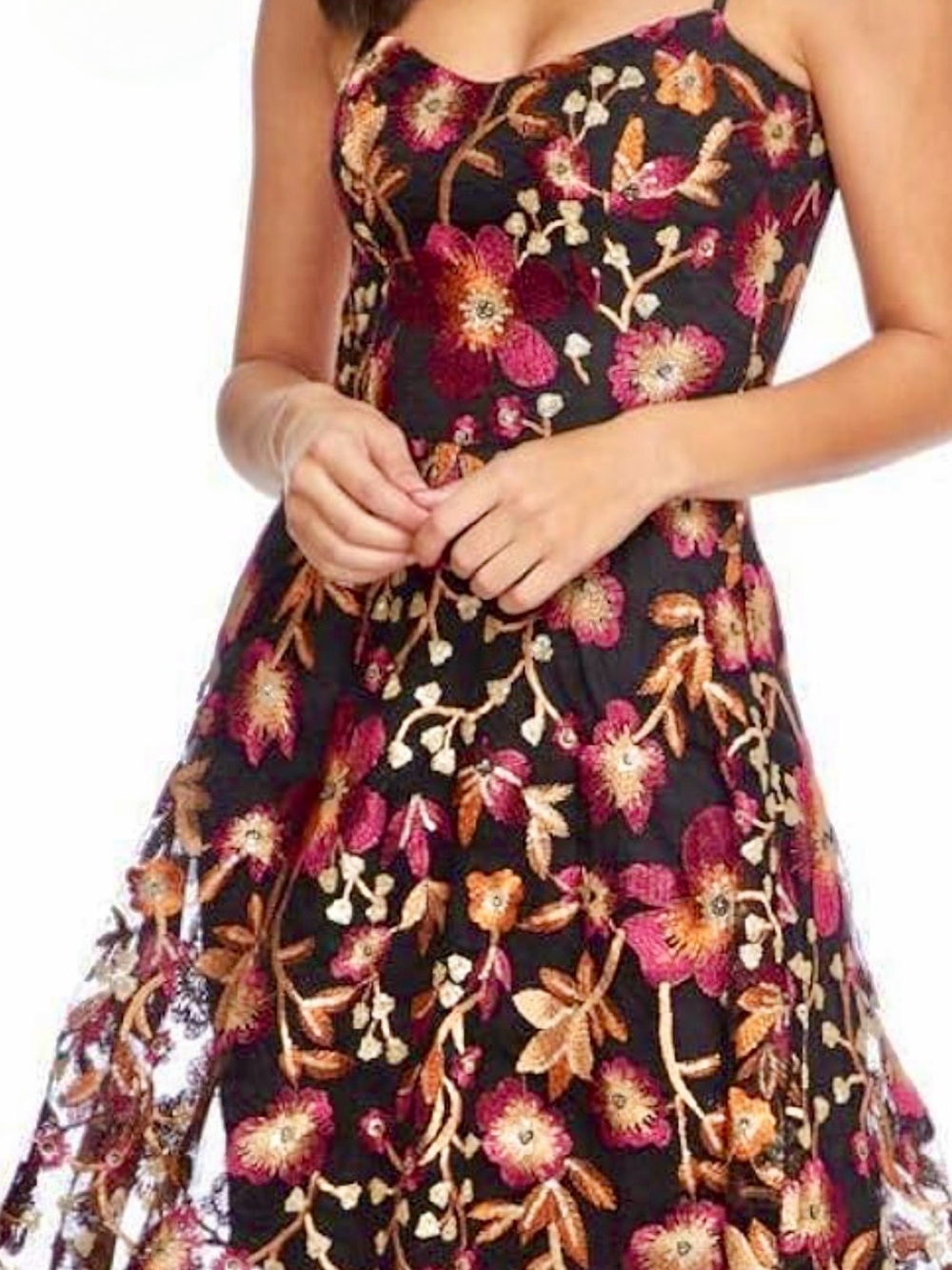 Dress The Population UMA Floral Embroidered Black Midi Dress size Med. PERFECT! - Picture 3 of 4